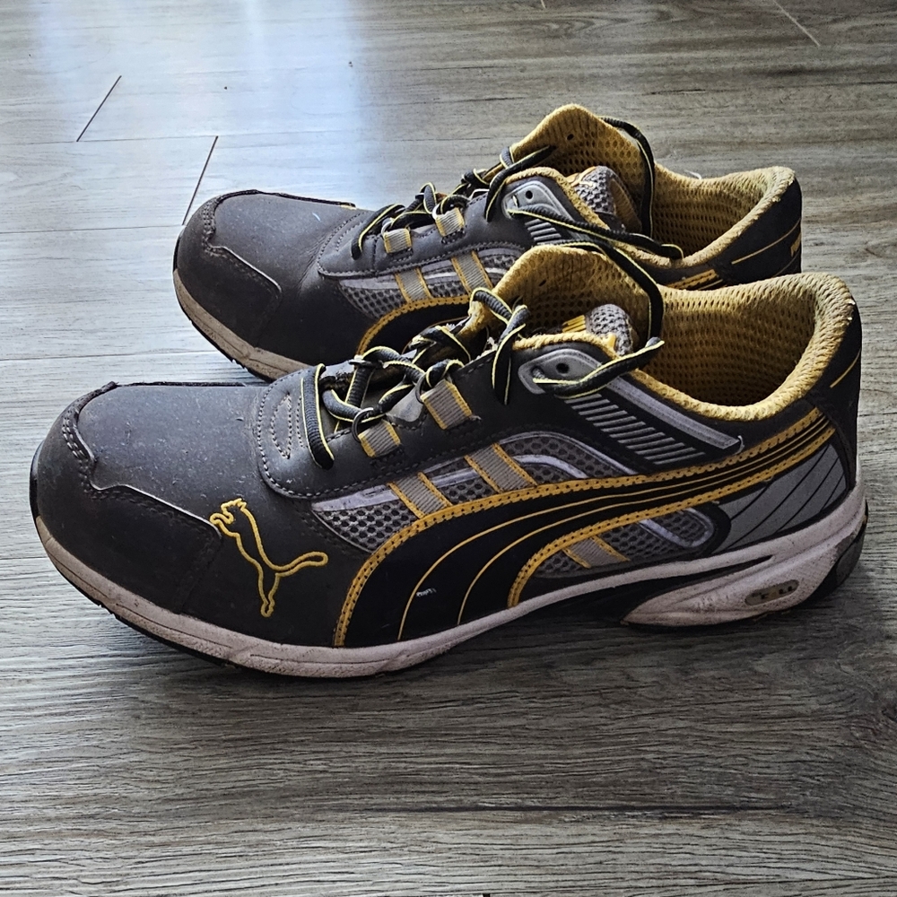 Puma Steel Toe Safety Shoes Gray Leather Sneakers Mens Size 12